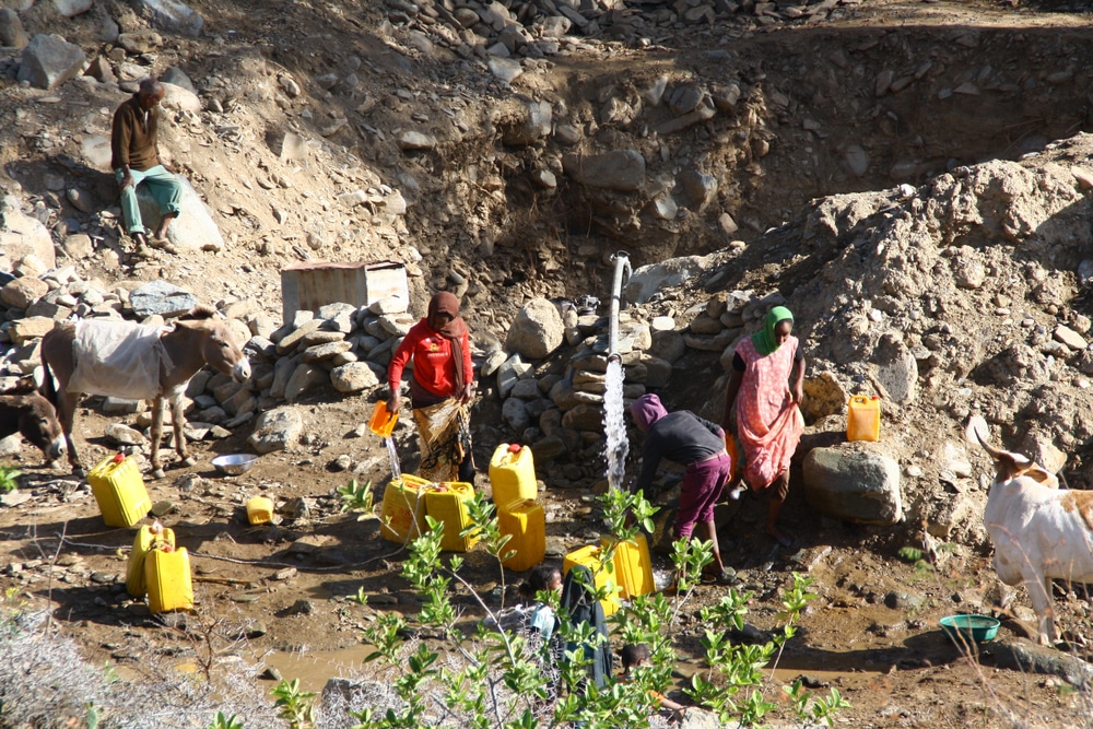 People Harvesting Water in Alighede River Bed , Asmara Eritrea