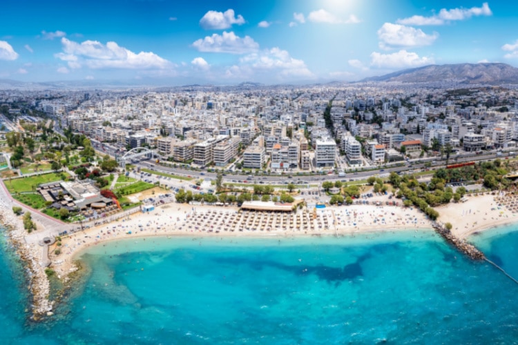 Aerial view of Turquoise Sea Athens